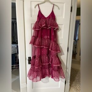 Pink Rose Hot Pink Ruffled Maxi Dress